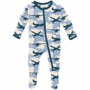 KicKee Pants Footie with Zipper - Pond Airplanes, 0-3 Months