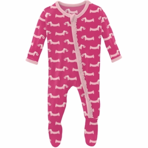KicKee Pants Muffin Ruffle Footie with Zipper - Calypso Pretzel Pup, 0-3 Months