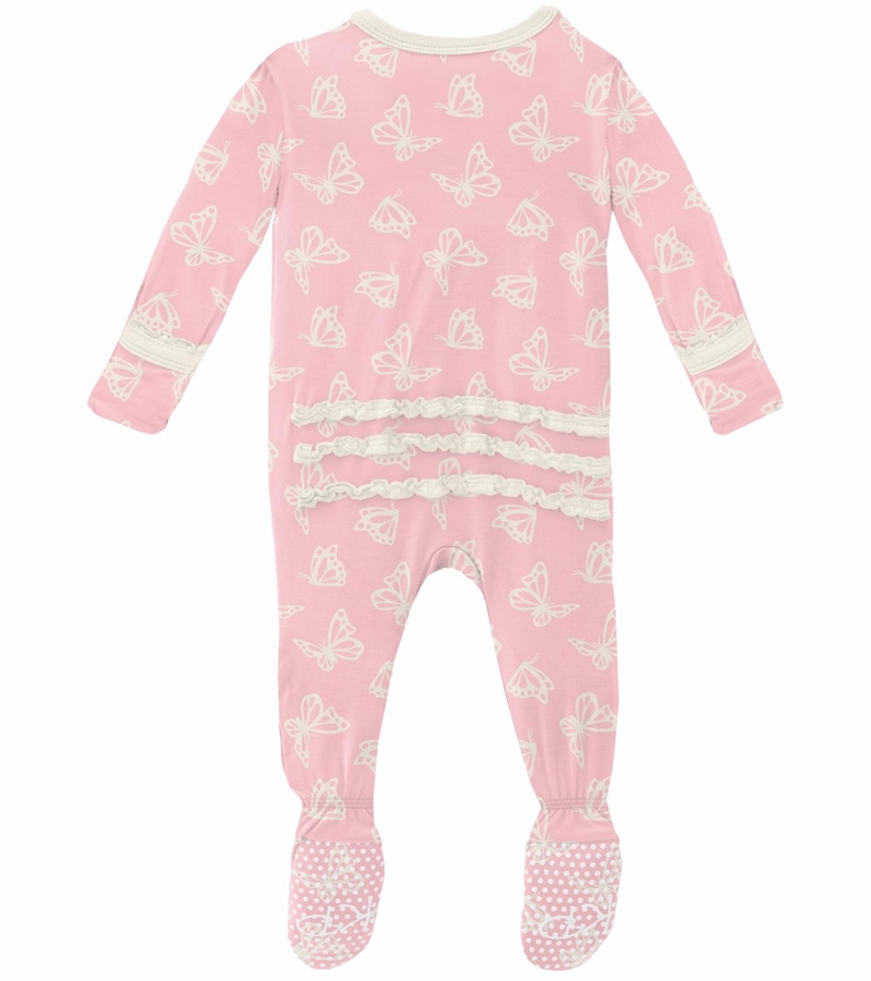 KicKee Pants Muffin Ruffle Footie with Zipper Lotus Butterfly, Newborn