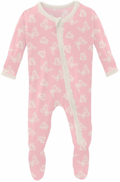 KicKee Pants Muffin Ruffle Footie with Zipper - Lotus Butterfly, 0-3 Months