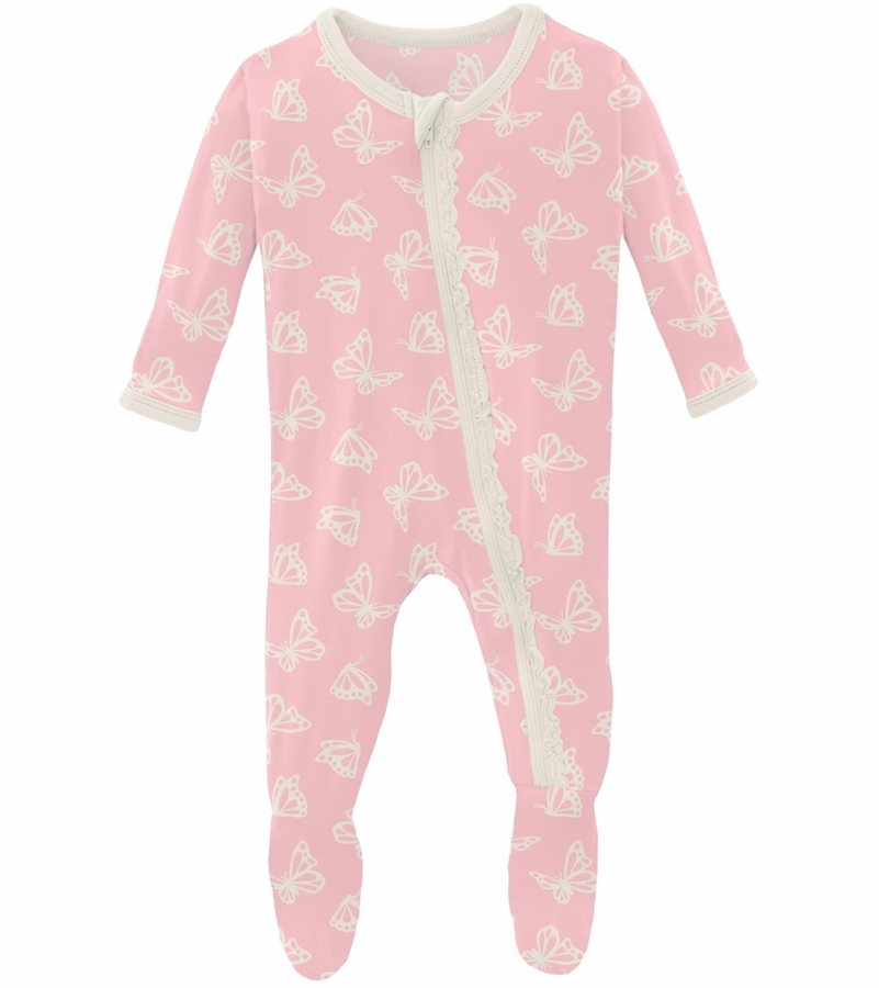 KicKee Pants Muffin Ruffle Footie with Zipper Lotus Butterfly, Newborn