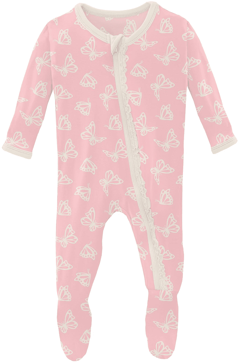 KicKee Pants Muffin Ruffle Footie with Zipper Lotus Butterfly, Newborn