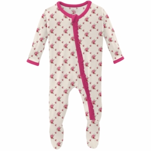 KicKee Pants Muffin Ruffle Footie with Zipper - Natural Rose Trellis, 6-9 Months