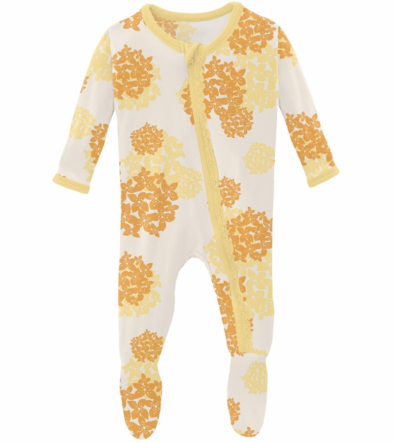 KicKee Pants Muffin Ruffle Footie with Zipper Wallaby Hydrangea, Newborn