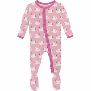 KicKee Pants Print Classic Ruffle Footie with 2 Way Zipper - Cake Pop Swan Princess, 3-6 Months