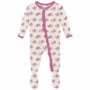 KicKee Pants Print Classic Ruffle Footie with 2 Way Zipper - Natural Axolotl Party, 0-3 Months