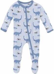 KicKee Pants Print Footie with 2 Way Zipper - Dew Pet Dino, 3-6 Months