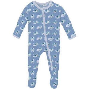 KicKee Pants Print Footie with 2 Way Zipper - Dream Blue Axolotl Party,3-6 M