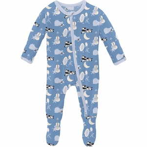 KicKee Pants Print Footie with 2 Way Zipper - Dream Blue Hey Diddle Diddle, 0-3 Months