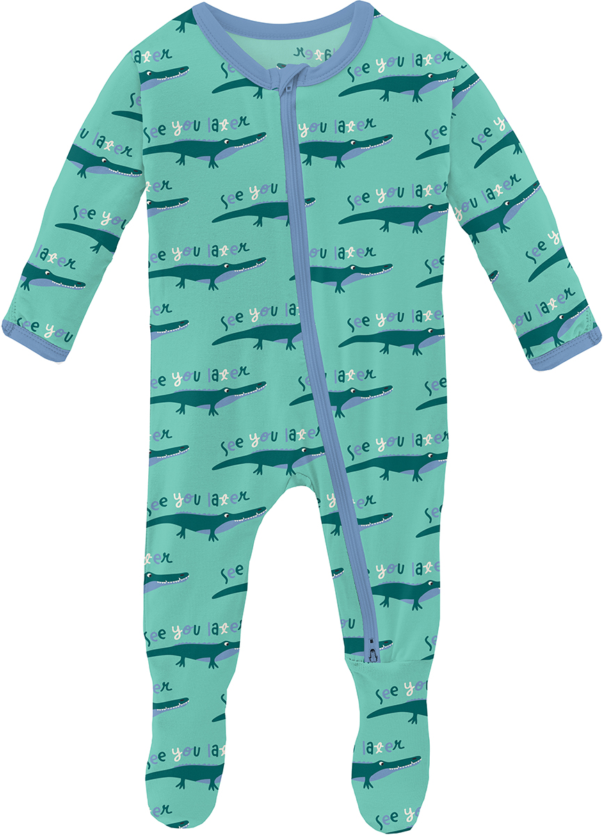 KicKee Pants Print Footie with 2 Way Zipper - Glass Later Alligator, 3-6 Months