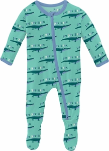 KicKee Pants Print Footie with 2 Way Zipper - Glass Later Alligator, Newborn