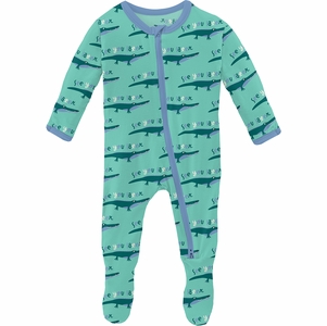 KicKee Pants Print Footie with 2 Way Zipper - Glass Later Alligator, Newborn