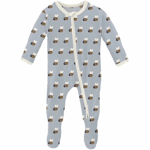 KicKee Pants Print Footie with 2 Way Zipper - Pearl Blue Baby Bumblebee, 3-6 Months