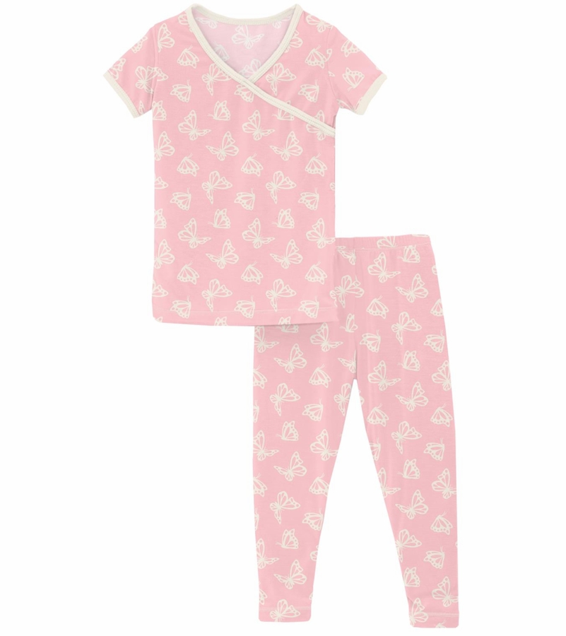 KicKee Pants Short Sleeve Kimono Pajama Set Lotus Butterfly, 3T