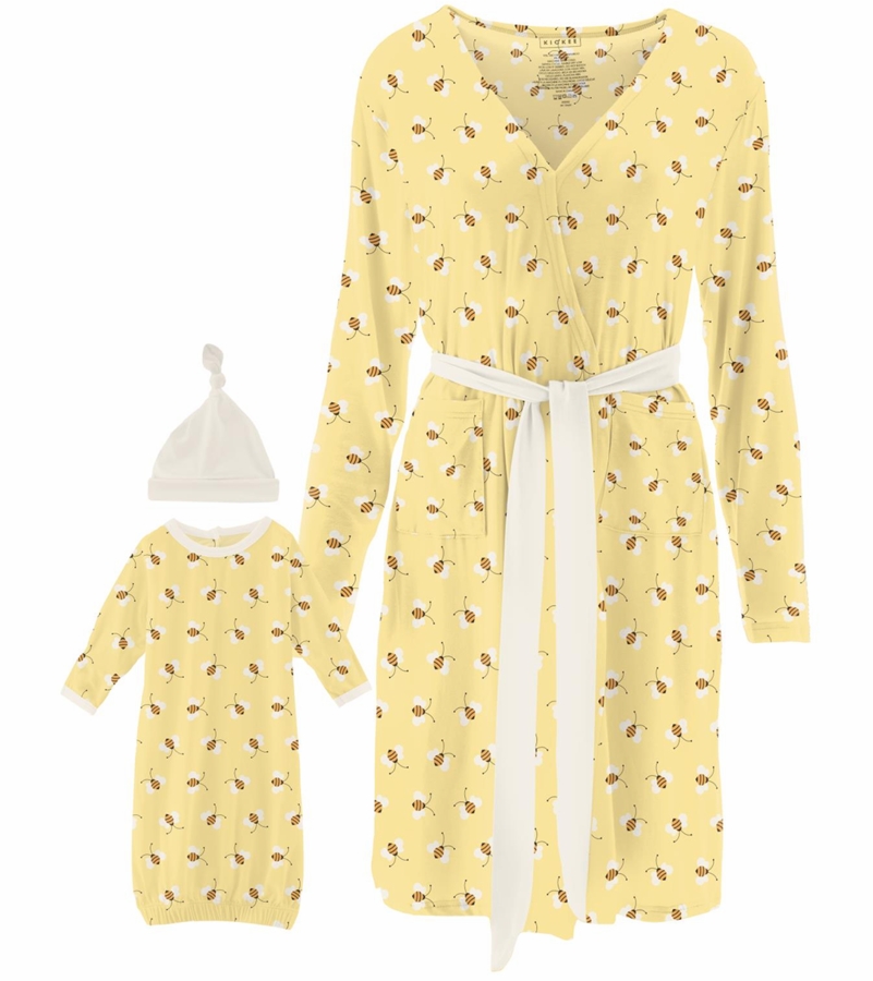 KicKee Pants Women's Mid Length Lounge Robe & Layette Gown Set