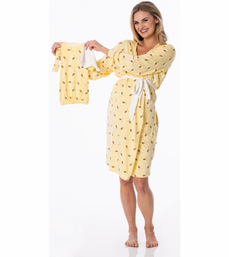 KicKee Pants Women's Mid Length Lounge Robe & Layette Gown Set