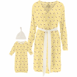 KicKee Pants Women's Mid Length Lounge Robe & Layette Gown Set - Wallaby Bees, S
