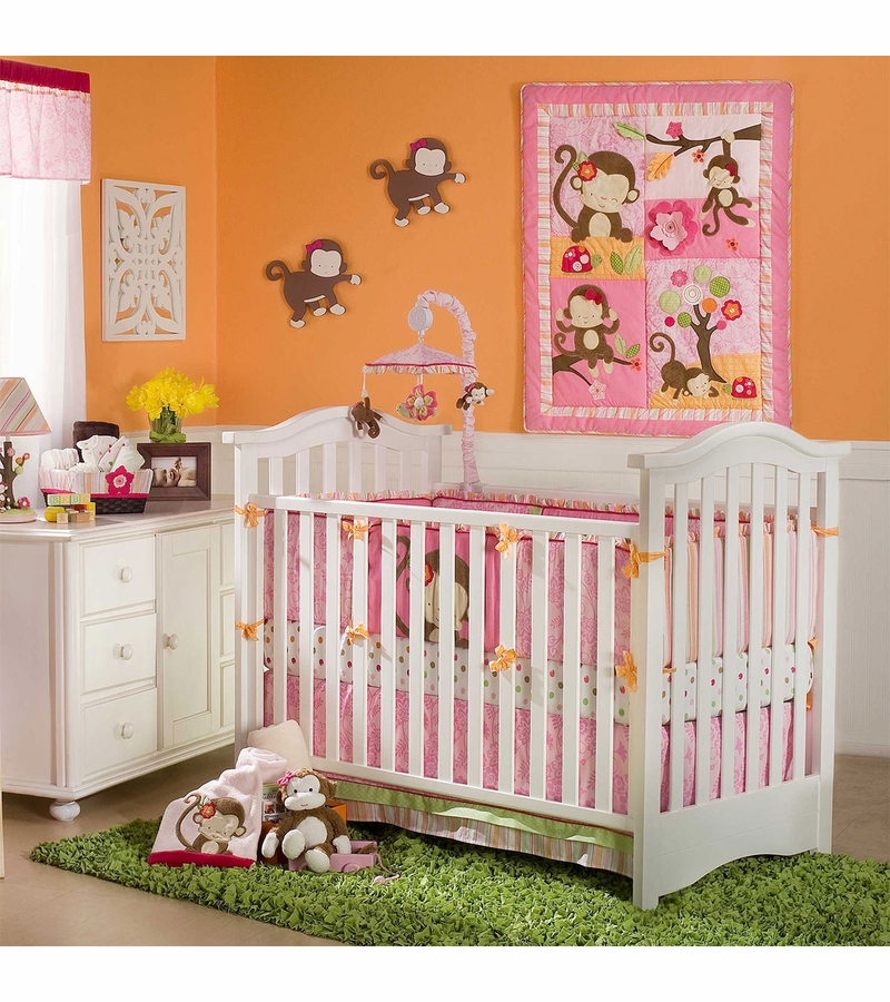KidsLine Miss Monkey 4 Piece Crib Bedding Set