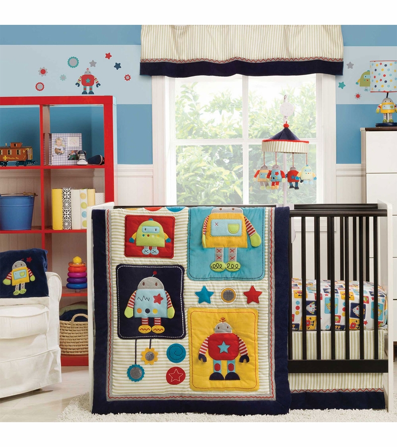 KidsLine Robots Play 4 Piece Crib Bedding Set