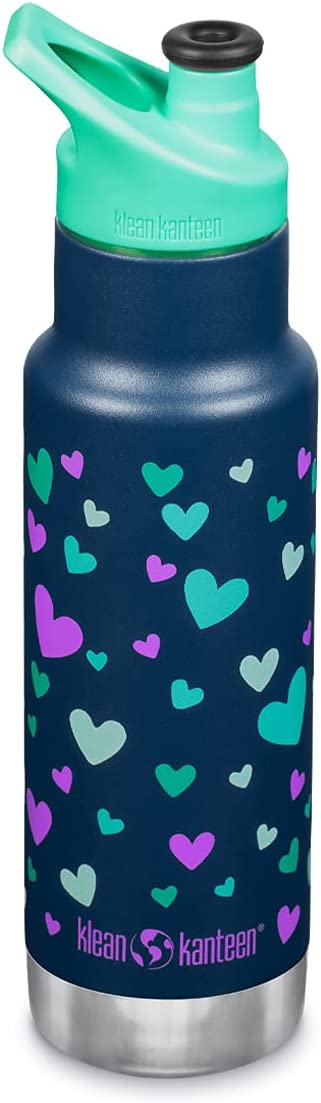 Klean Kanteen Kid Classic Insulated Stainless Steel Bottle, - Navy Hearts