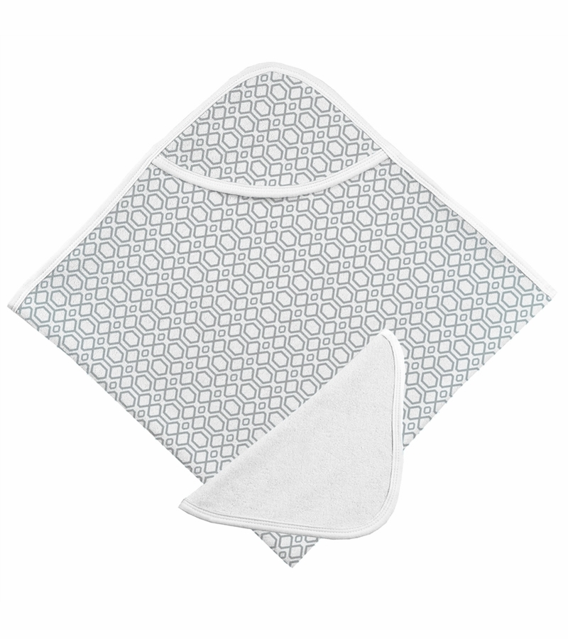 Kushies Hooded Towel & Washcloth Grey Octagon