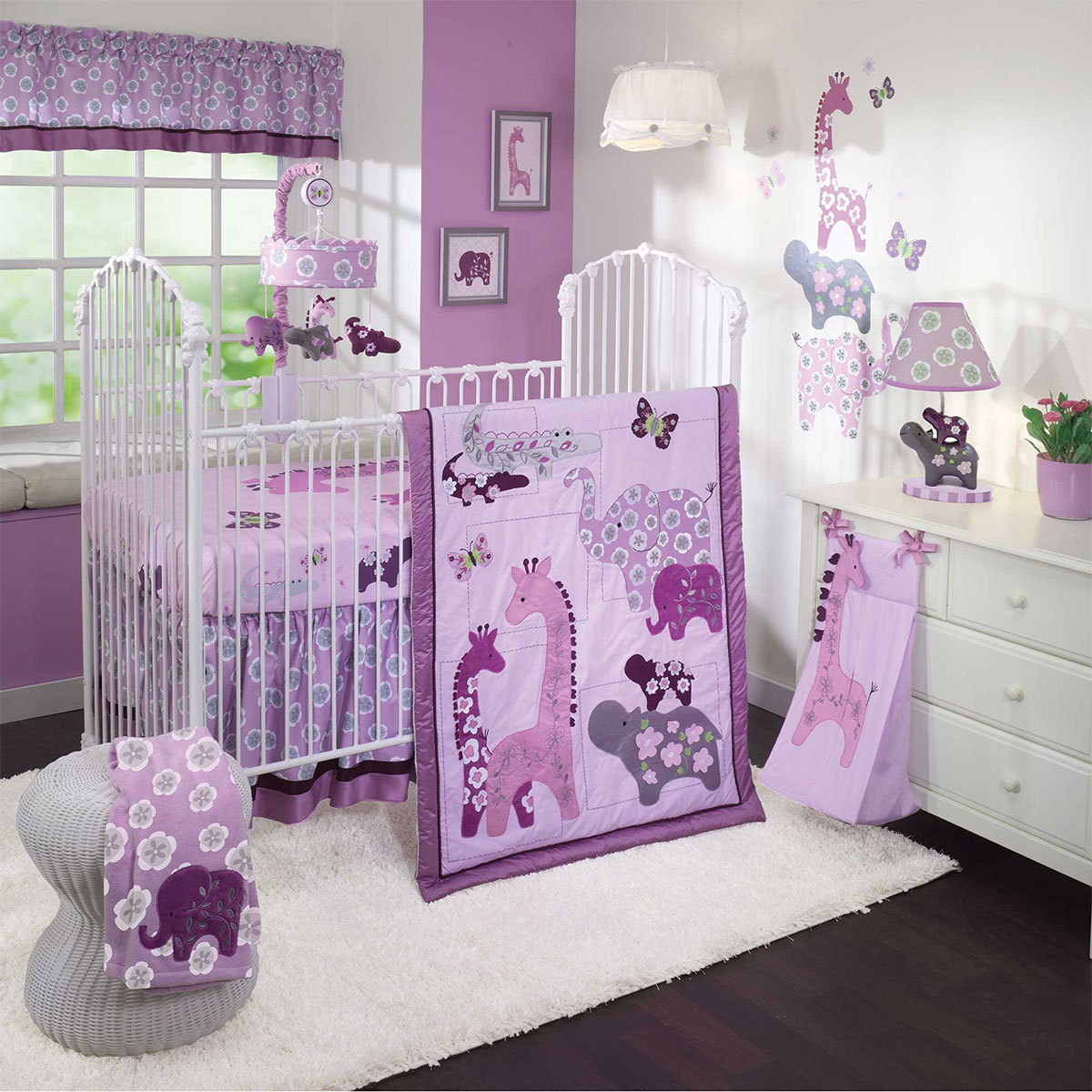 Lambs & Ivy Lavender Jungle 4 Piece Crib Bedding Set