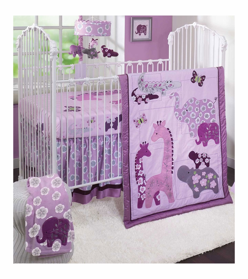 Lambs & Ivy Lavender Jungle 4 Piece Crib Bedding Set