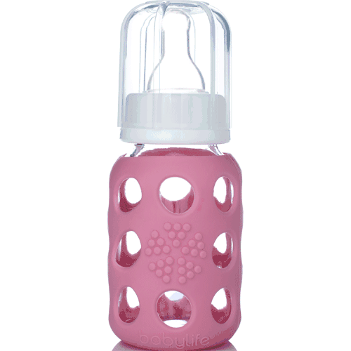 Lifefactory Glass Baby Bottle with Silicone Sleeve 4 oz in Pink