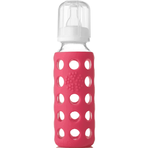 Lifefactory Glass Baby Bottle with Silicone Sleeve 9 oz in Raspberry
