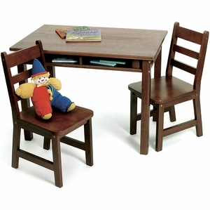 Lipper International Child's Rectangular Table & 2 Chairs - Walnut