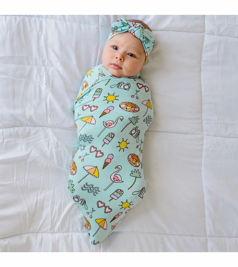 Little Sleepies Bamboo Viscose Swaddle + Headband Set Pool Party