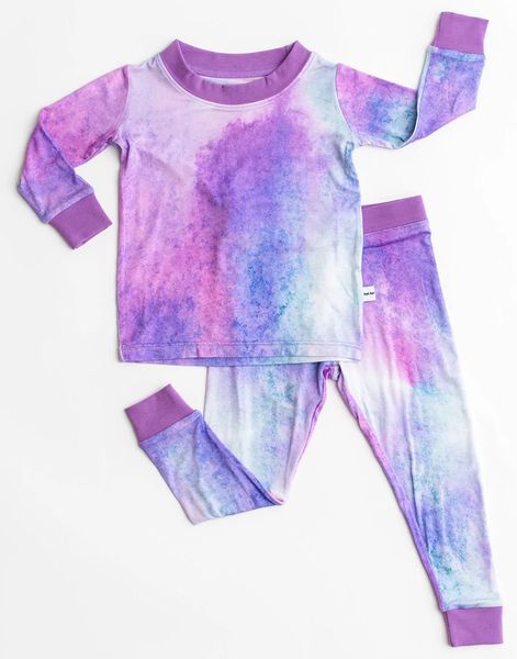 Little Sleepies Two-Piece Bamboo Viscose Pajama Set - Purple Watercolor, 12 - 18 months