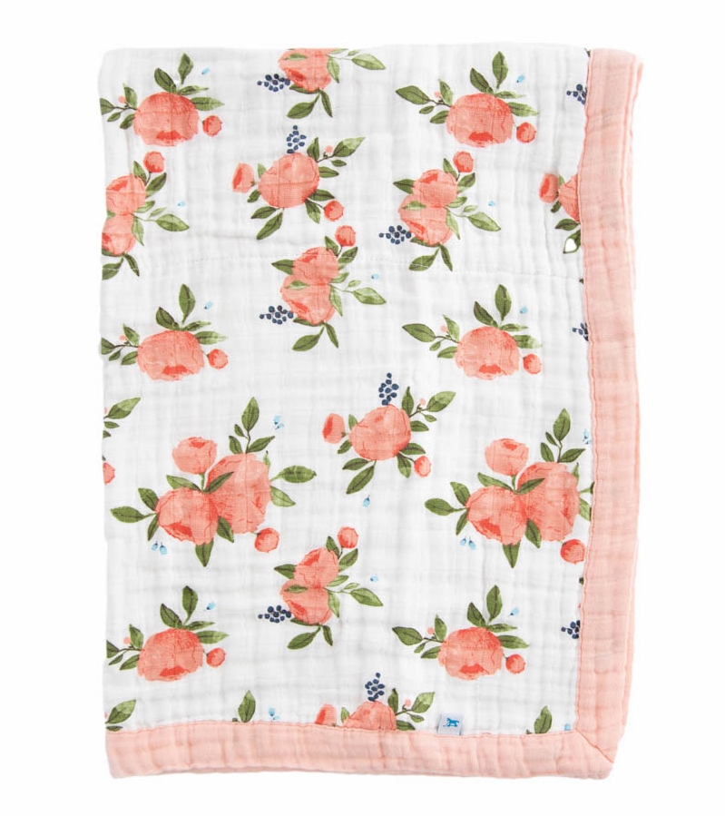 Little Unicorn Cotton Muslin Baby Blanket Watercolor Roses