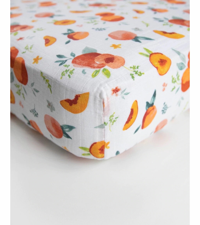 Little Unicorn Cotton Muslin Fitted Crib Sheet Peach