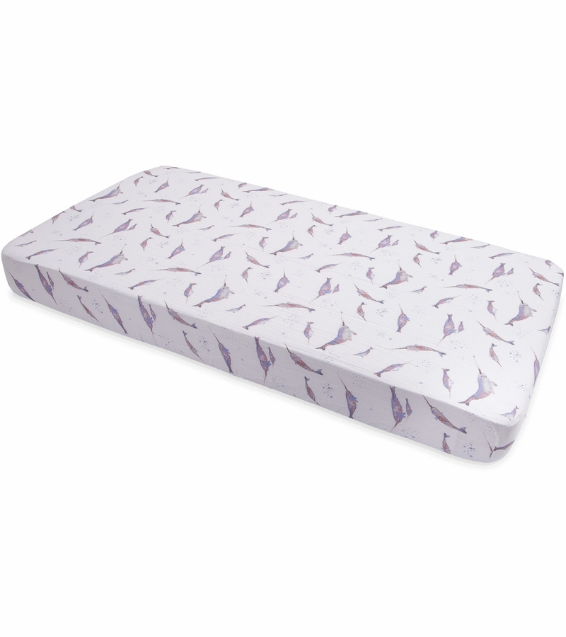 Little Unicorn Cotton Muslin Fitted Crib Sheet Narwhal