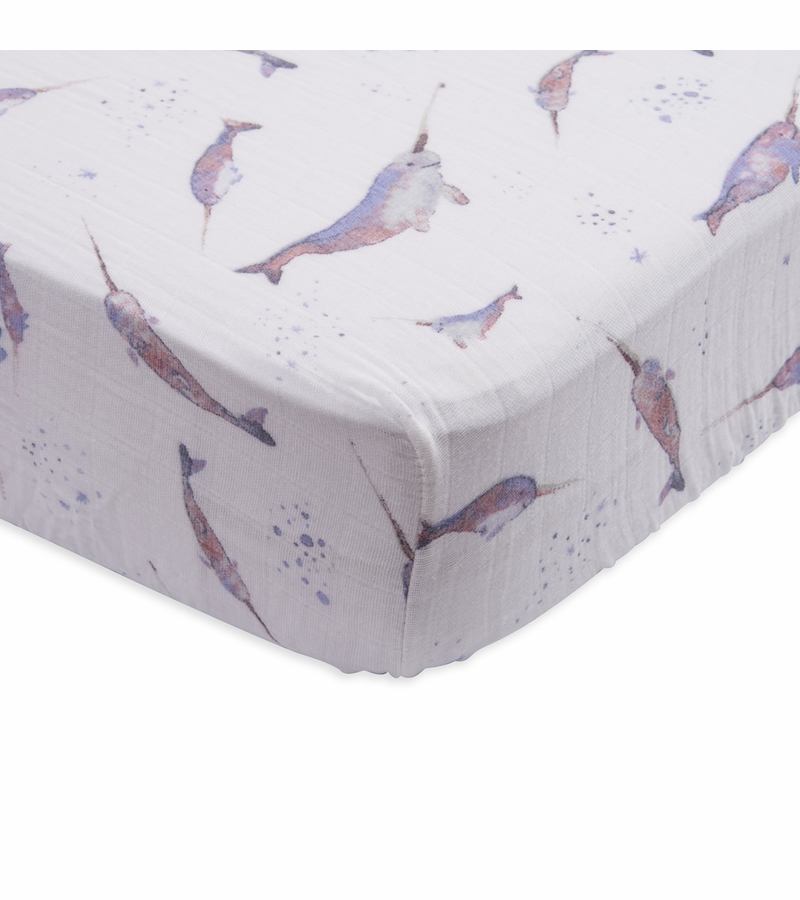 Little Unicorn Cotton Muslin Fitted Crib Sheet Narwhal