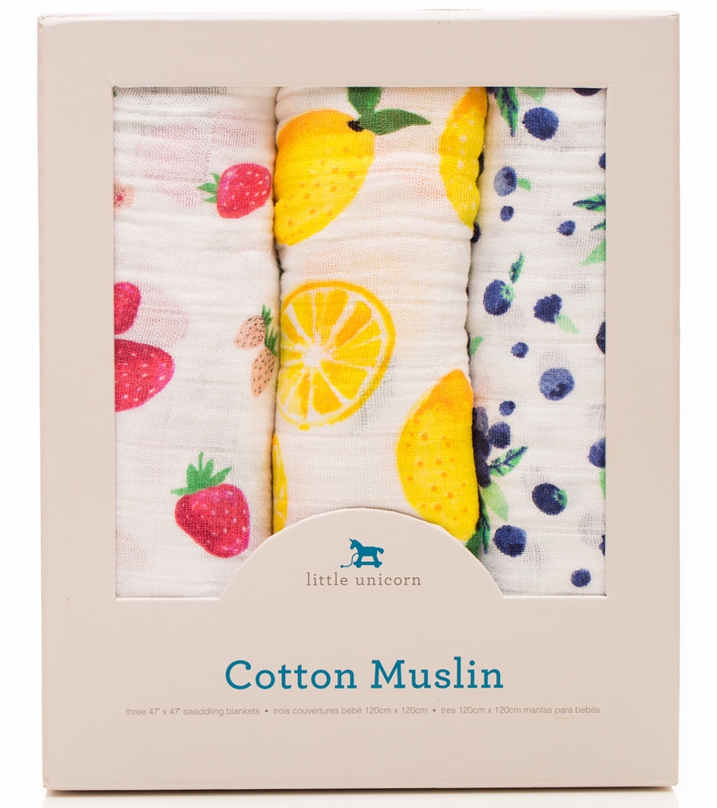Little Unicorn Cotton Muslin Swaddle 3Pack Berry Lemonade