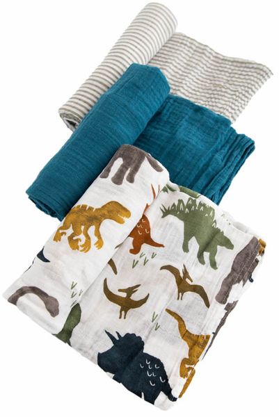 Little Unicorn Cotton Muslin Swaddle 3 Pack - Dino Friends 2 set