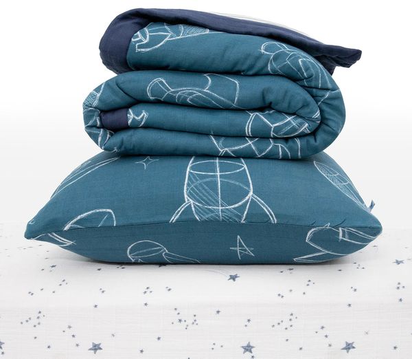 Little Unicorn Cotton Muslin Toddler Bedding 3 Piece Set - Blast Off