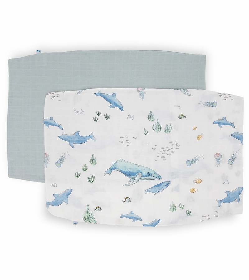 Little Unicorn Cotton Muslin Toddler Pillowcase, 2 Pack Whales