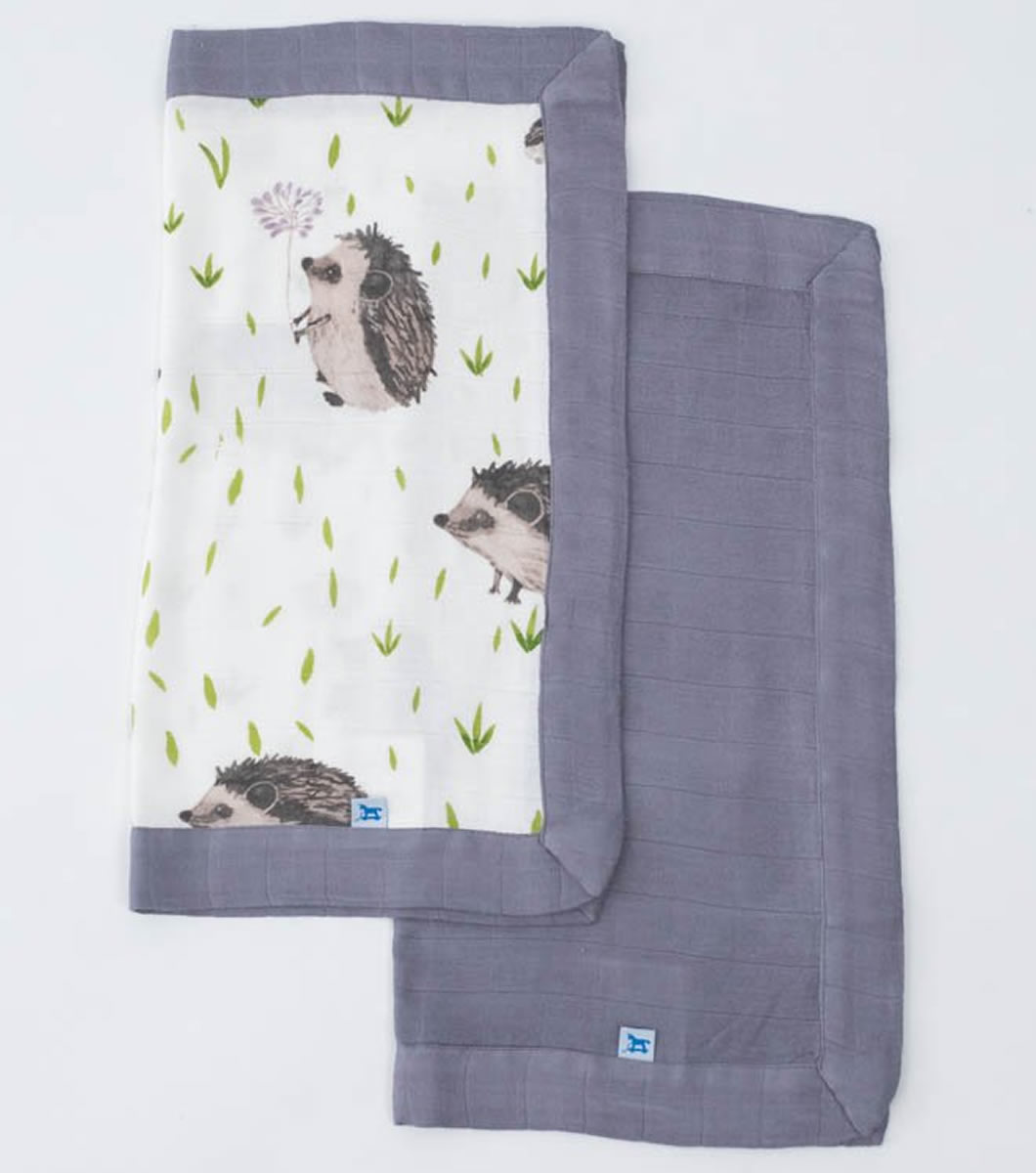 Little Unicorn Deluxe Muslin Security Blanket, 2 Pack Hedgehog + Charcoal