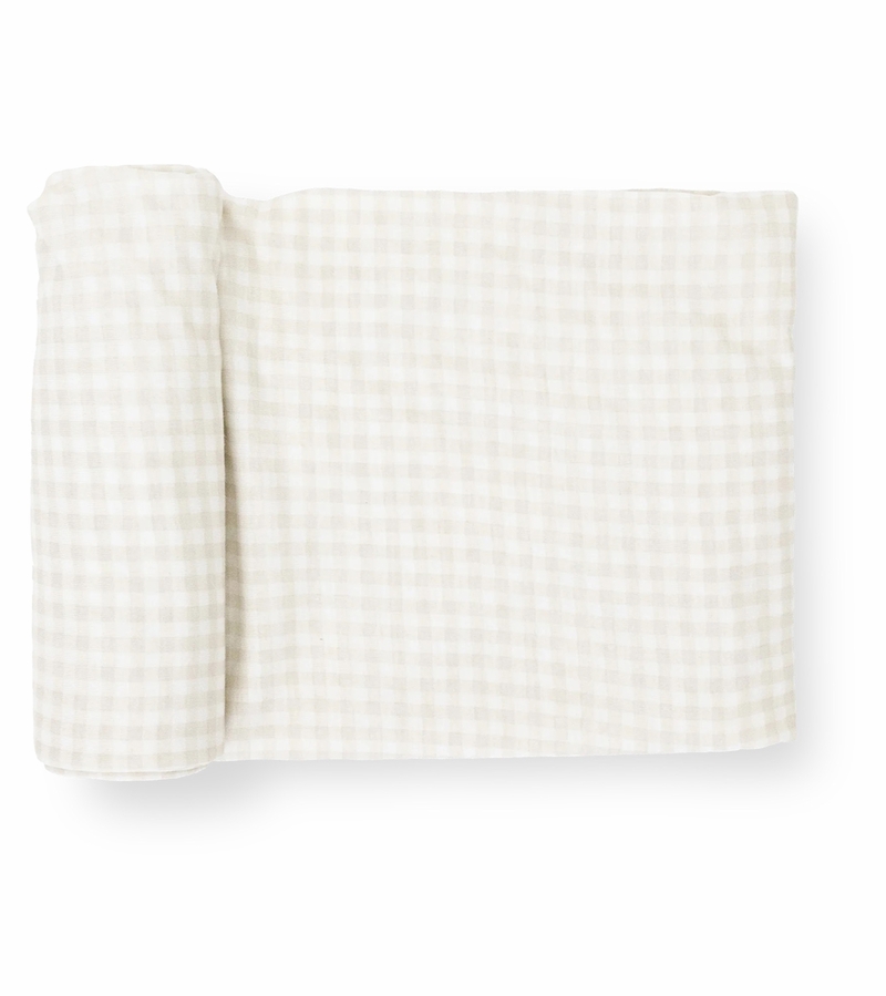 Little Unicorn Stretch Knit Swaddle Blanket Tan Gingham