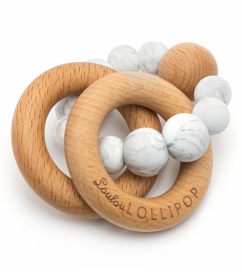 Loulou Lollipop Bubble Wood + Silicone Teether Rattle Marble