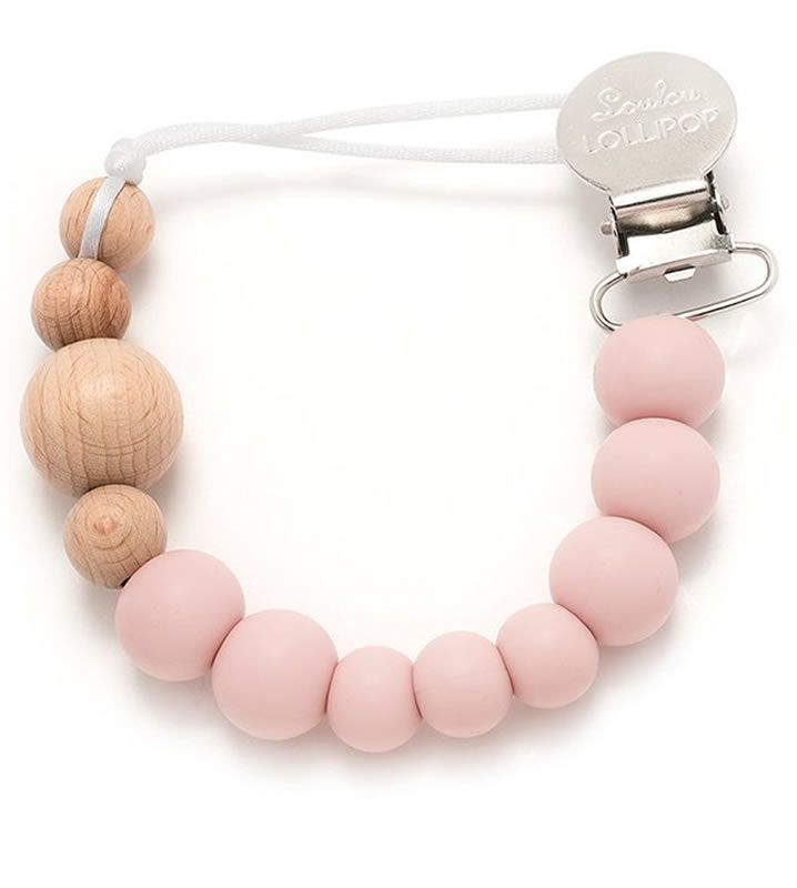Loulou Lollipop Color Block Silicone & Wood Pacifier Clip Pink Quartz