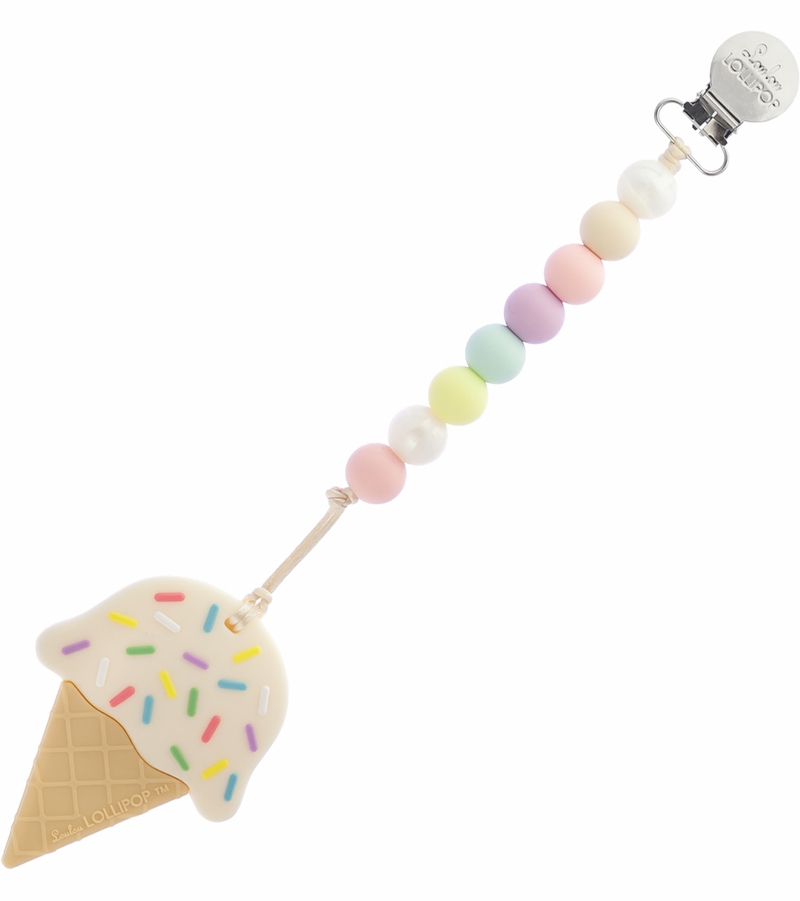 Loulou Lollipop Ice Cream Cone Silicone Teether with Holder Cotton Candy