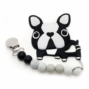 Loulou Lollipop Silicone Teether with Clip - Boston Terrier/Black