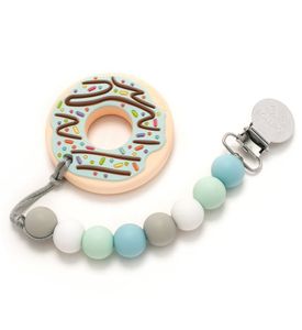 Loulou Lollipop Silicone Teether with Clip - Donut/Mint