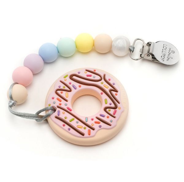 Loulou Lollipop Silicone Teether with Clip Donut/Pink