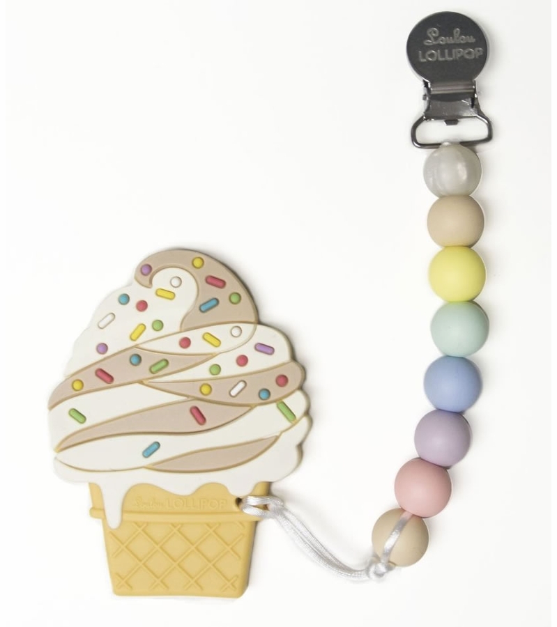 Loulou Lollipop Silicone Teether with Clip Ice Cream/Chocolate Swirl