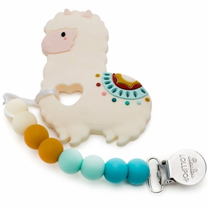 Loulou Lollipop Silicone Teether with Clip - Llama